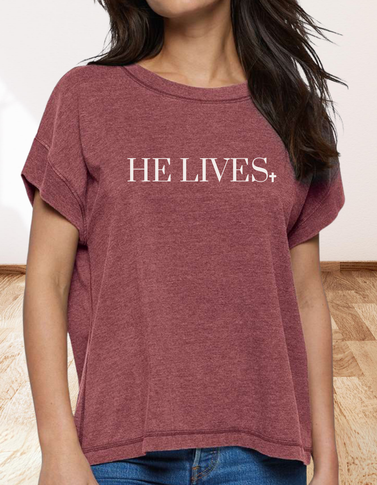 He Lives, boldly basic tee, adult