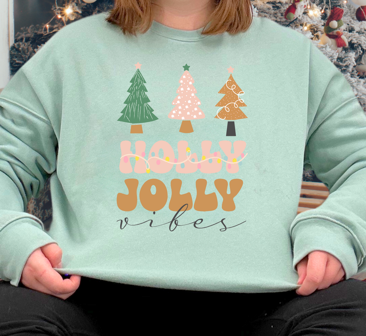 Holly Jolly Vibes, dusty blue sweatshirt