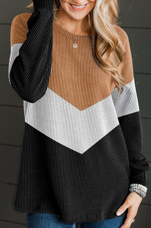 Corded Color Block Sweater