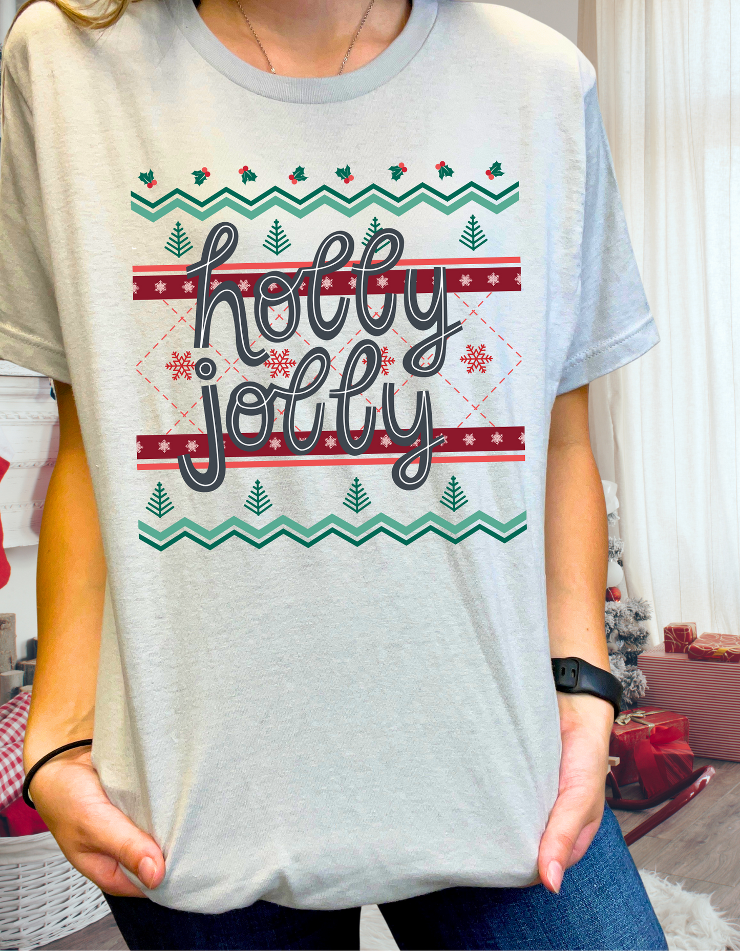 Holly Jolly Sweater design, silver Tee