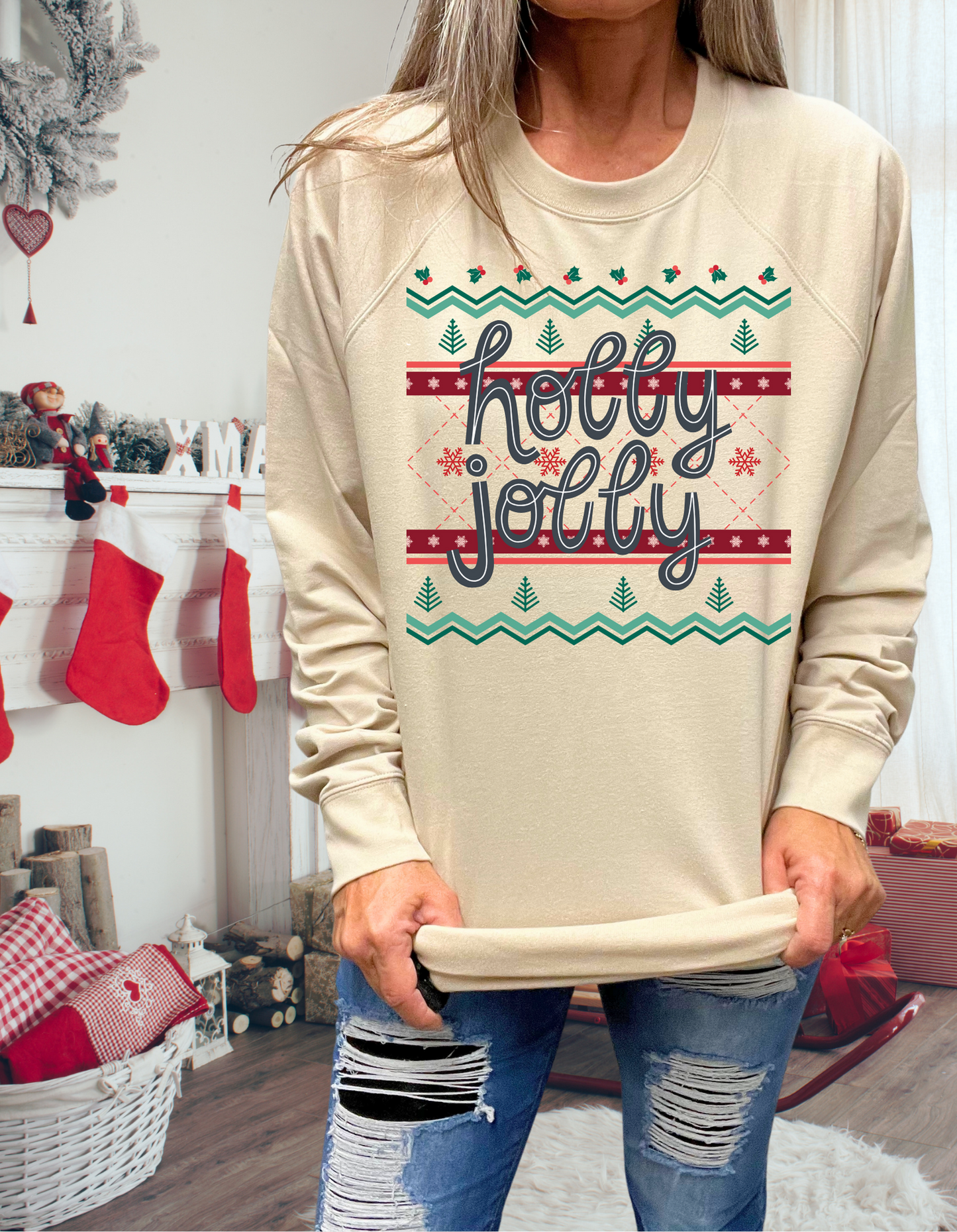 Holly Jolly Sweater design, sand sweatshirt