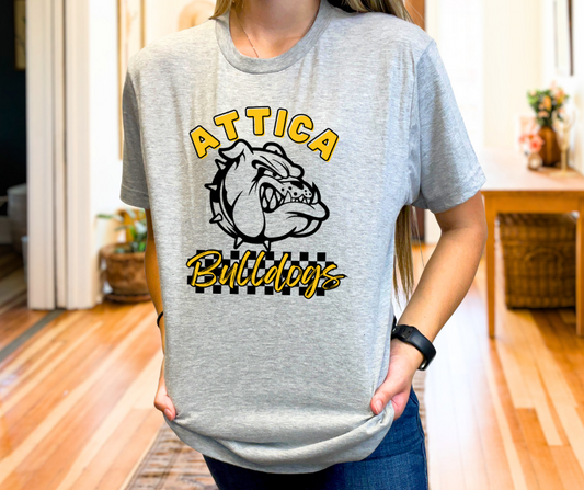 Checkered Bulldogs, tee in toddler, youth, & adult