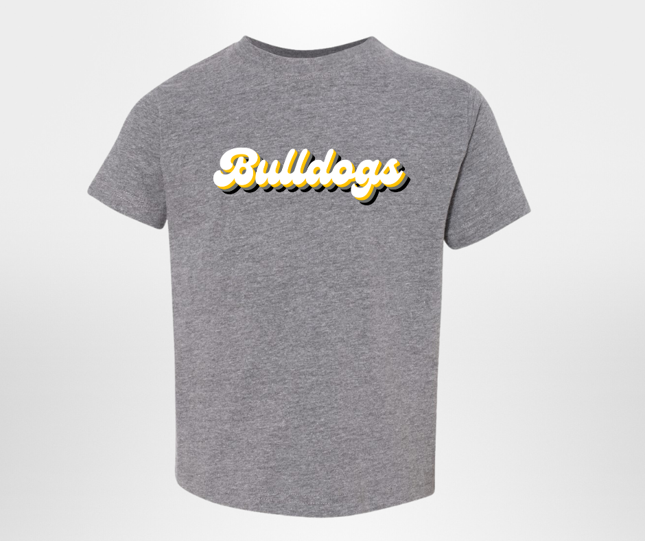 Retro Bulldogs, tee in toddler, youth, & adult